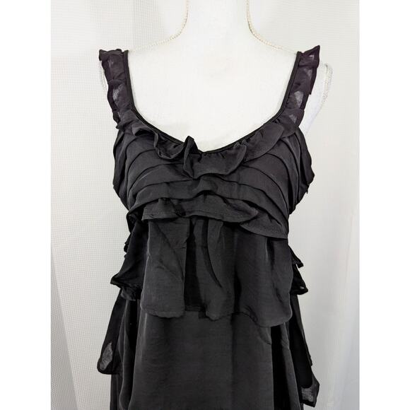 MNG! LUXE BLACK RUFFLED, LAYERED SILK LOOK (POLY) PARTY DRESS! FULLY LINED! SZ M - Picture 3 of 9